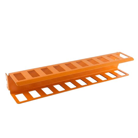orange metal pliers holder on white background