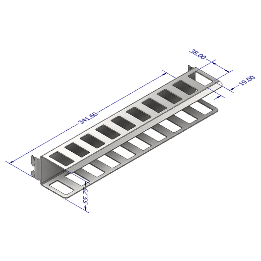 Metal bracket with dimensions on a white background