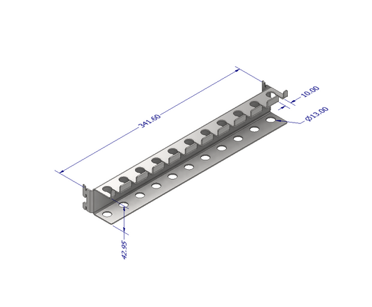 Technical drawing of a metal bracket with dimensions on a white background