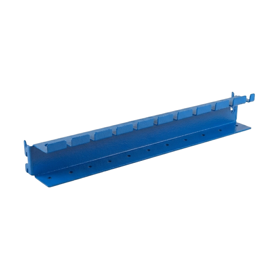 Blue metal shelf on a white background