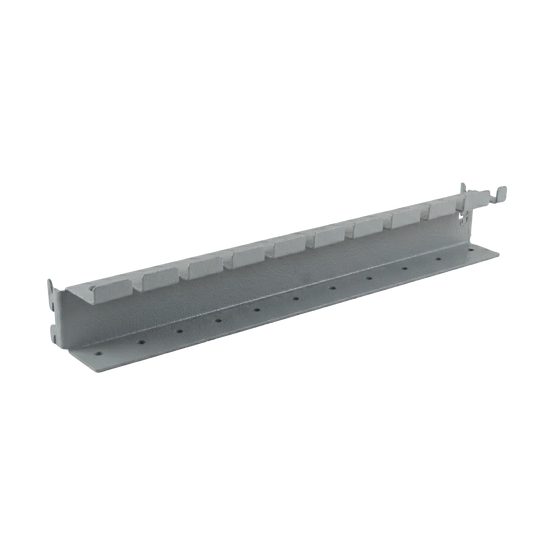 Gray metal shelf bracket on a white background