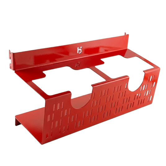 Red metal bracket on a white background