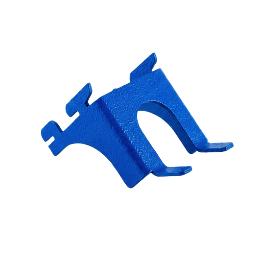 Blue plastic clip on a white background