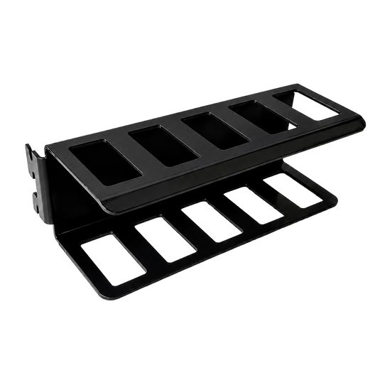Black metal rack stand on a white background