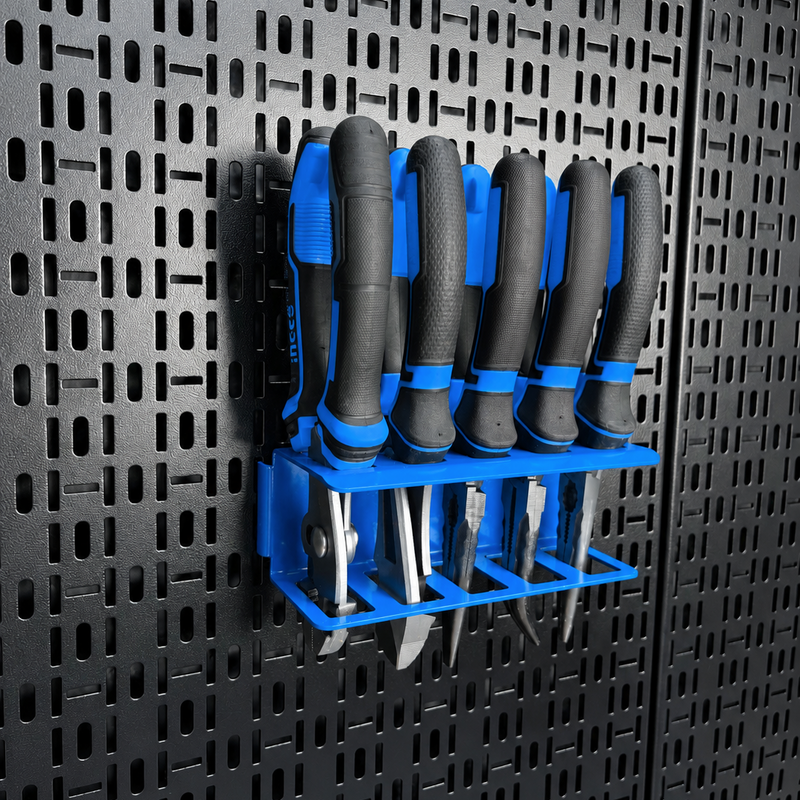 Load image into Gallery viewer, Set of pliers in a blue holder against a black pegboard background
