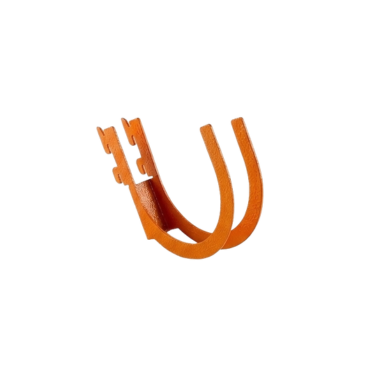 Orange U-shaped plastic bracket on a white background