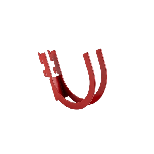 Red metal bracket on a white background