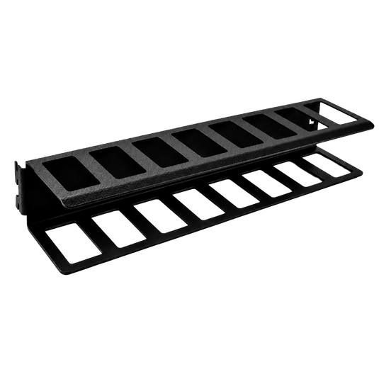 Black metal rack on a white background