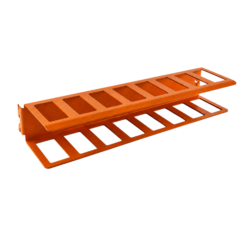 Load image into Gallery viewer, Orange metal rack on a white background
