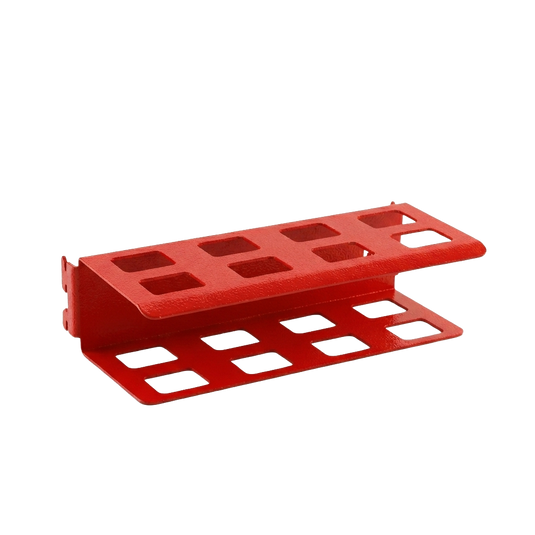 red metal bracket on white background
