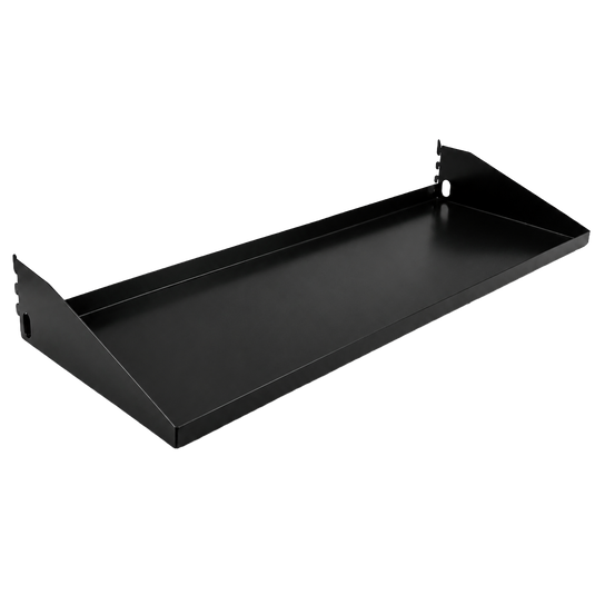 Black metal shelf on a white background