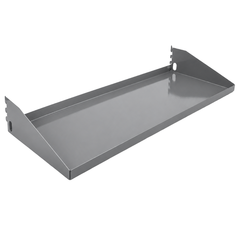 Load image into Gallery viewer, Gray metal shelf on a white background
