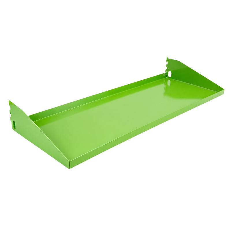 Load image into Gallery viewer, Green metal shelf on a white background
