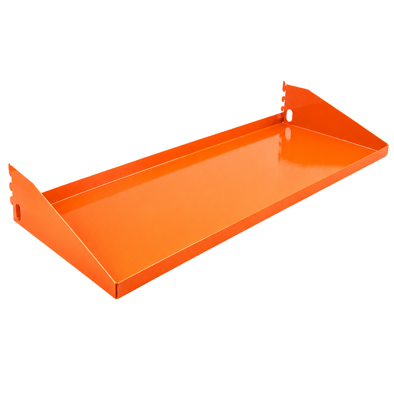 Load image into Gallery viewer, Orange metal shelf on a white background
