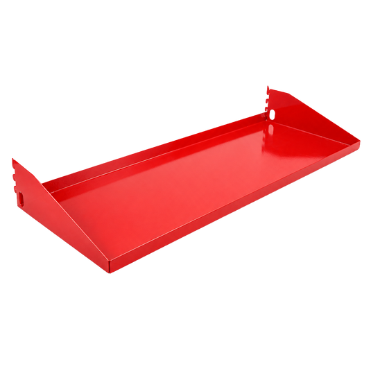 Red metal shelf on a white background