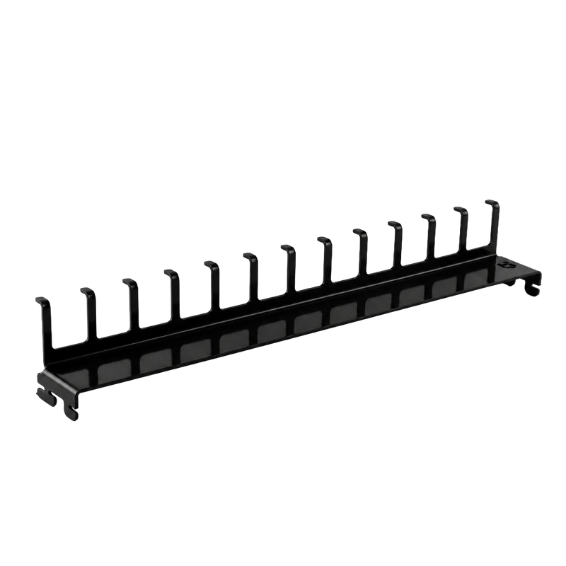 Load image into Gallery viewer, Black metal holder with multiple hooks on a white background
