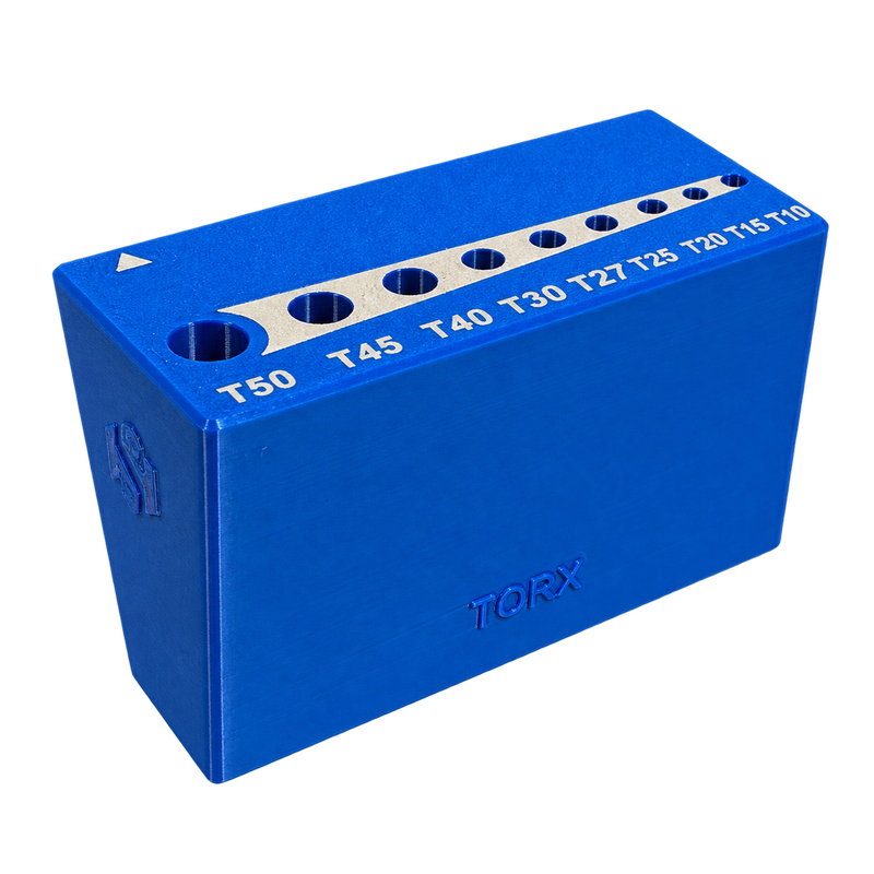 Load image into Gallery viewer, A blue anodized metal electronic component by TORX, featuring a silver metal terminal strip labeled T50, T45, T40, T30, T27, T25, T20, T15, and T10, shown on a plain white background.
