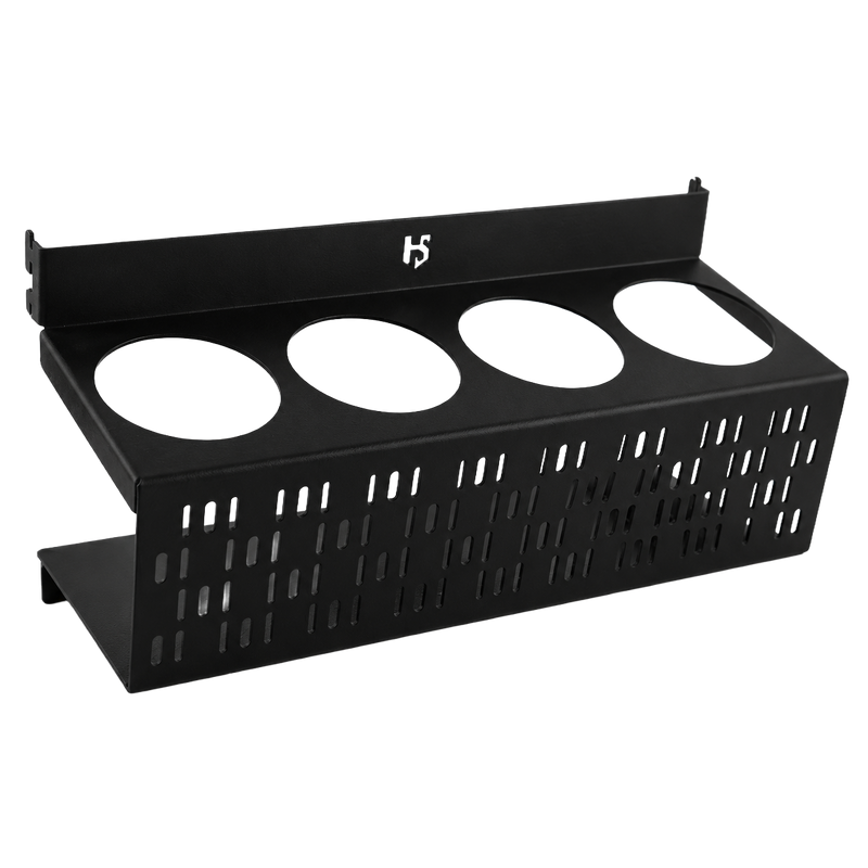 Load image into Gallery viewer, Black makeup tray with four white compartments on a white background
