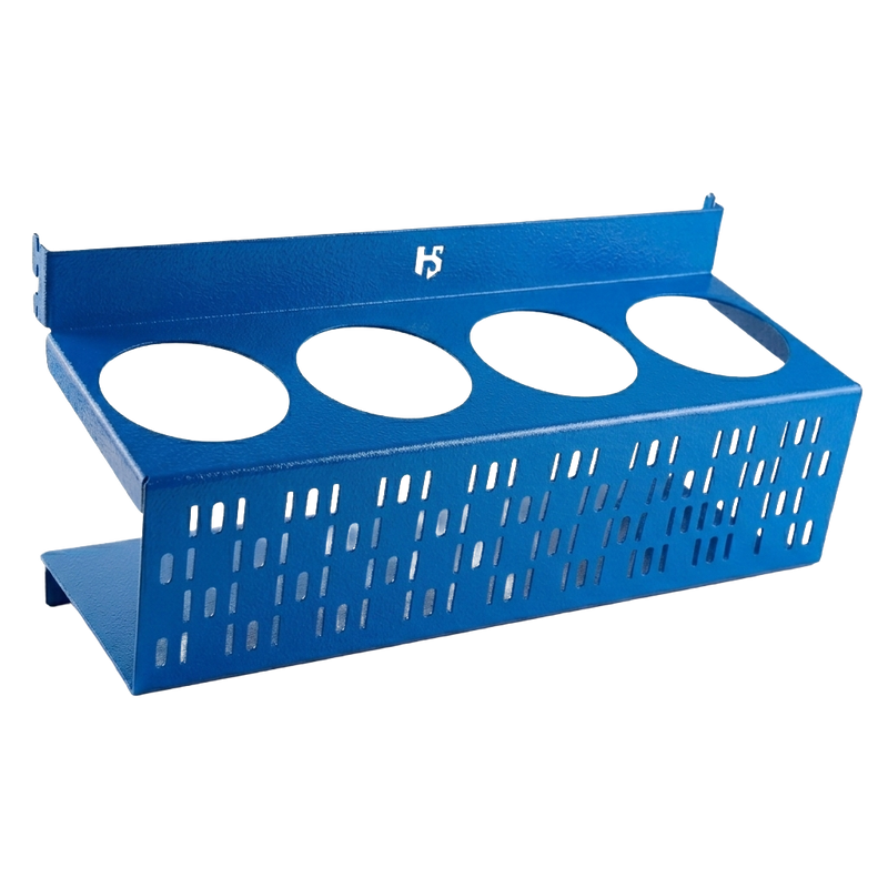 Load image into Gallery viewer, Blue metal tray with four circular holes on a white background
