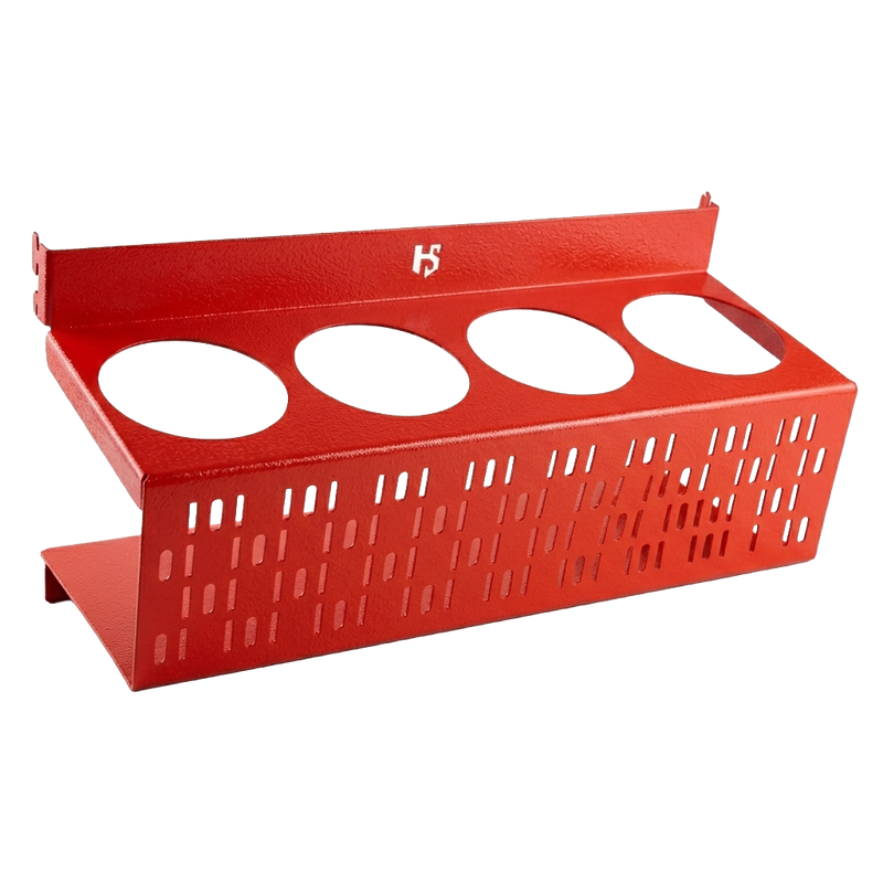 Load image into Gallery viewer, Red metal tray with four circular slots on a white background
