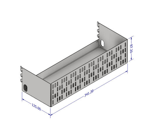 Technical drawing of a metal bracket with dimensions on a white background