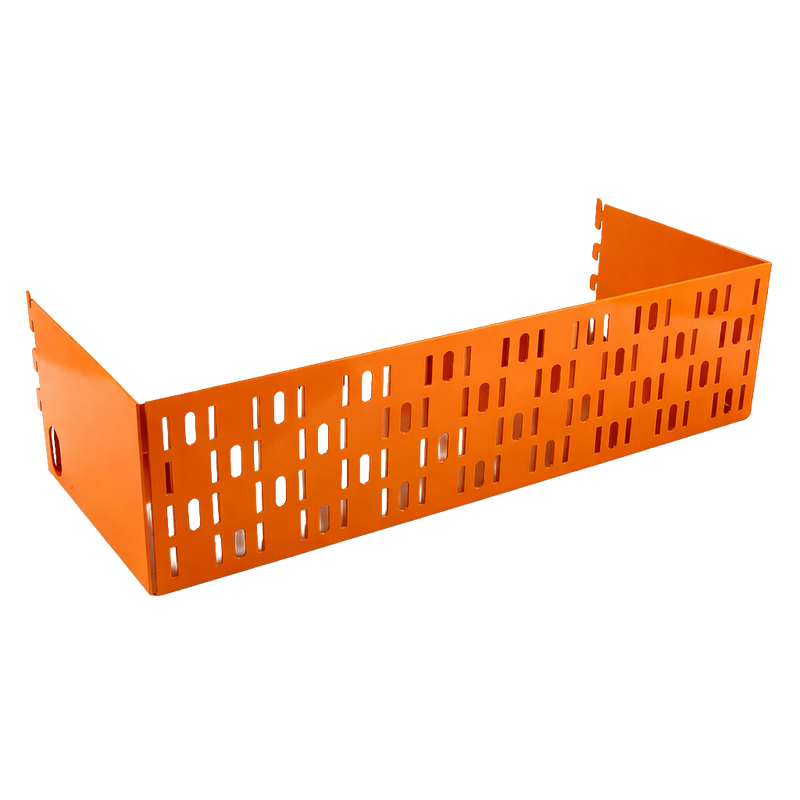 Load image into Gallery viewer, Orange metal storage bin with grid pattern on a white background
