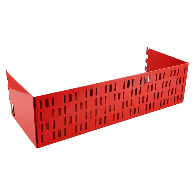 Load image into Gallery viewer, Red metal storage bin with grid pattern on a white background
