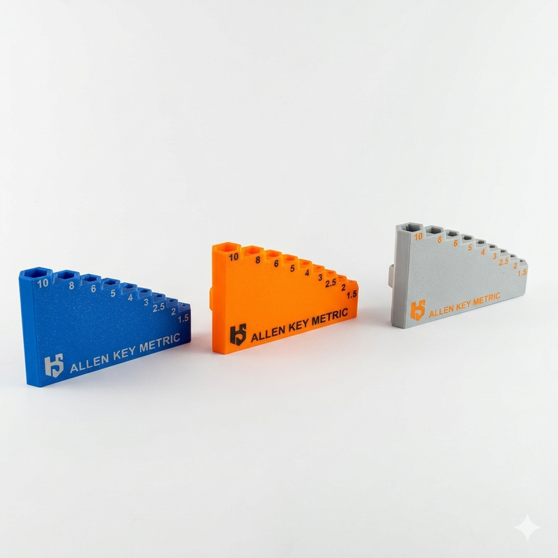 Load image into Gallery viewer, Three Allen key metric tools in blue, orange, and gray on a white background
