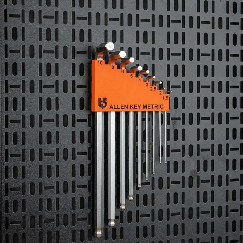 Load image into Gallery viewer, Set of Allen keys with an orange holder on a black textured background
