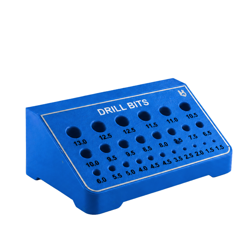 Load image into Gallery viewer, Blue drill bit set holder with various drill bits on a black background
