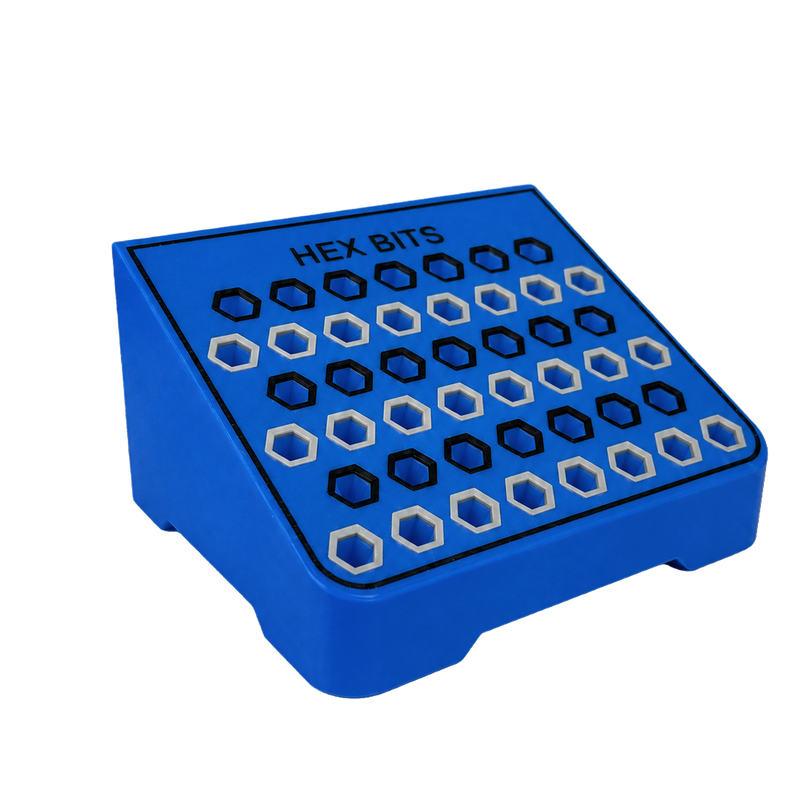 Load image into Gallery viewer, Blue holder with hexagonal holes on a black background
