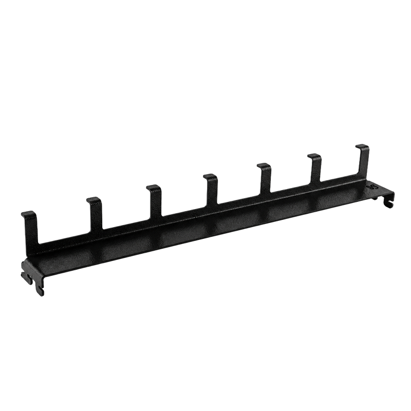 Load image into Gallery viewer, Black metal pegboard with multiple hooks on a white background
