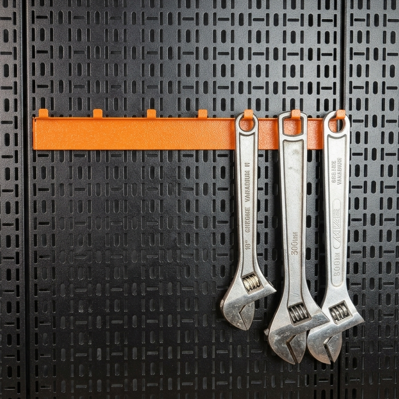 Load image into Gallery viewer, Three adjustable wrenches hanging on an orange magnetic strip against a black textured wall.
