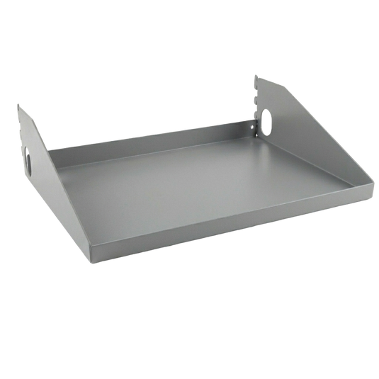 Gray metal tray on a white background
