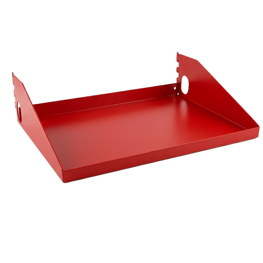 Red metal tray on a white background