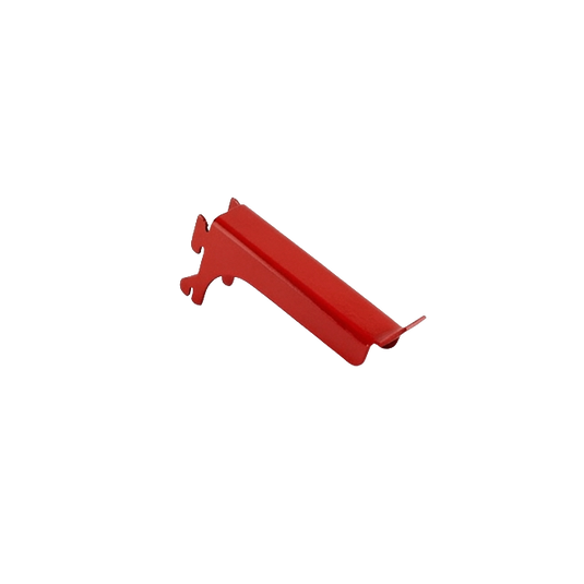 Red metal bracket on a white background