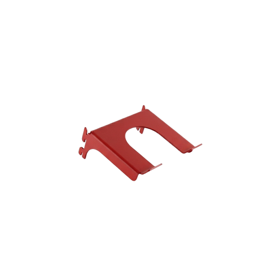 Red metal bracket on a white background