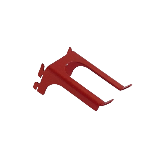 Red metal bracket on a white background