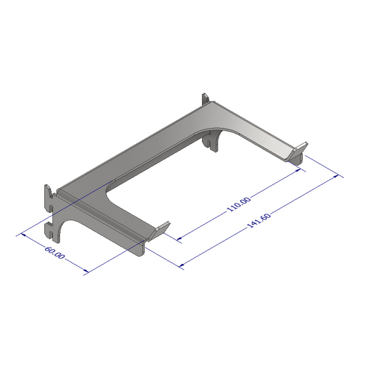 Technical drawing of a metal bracket with dimensions on a white background