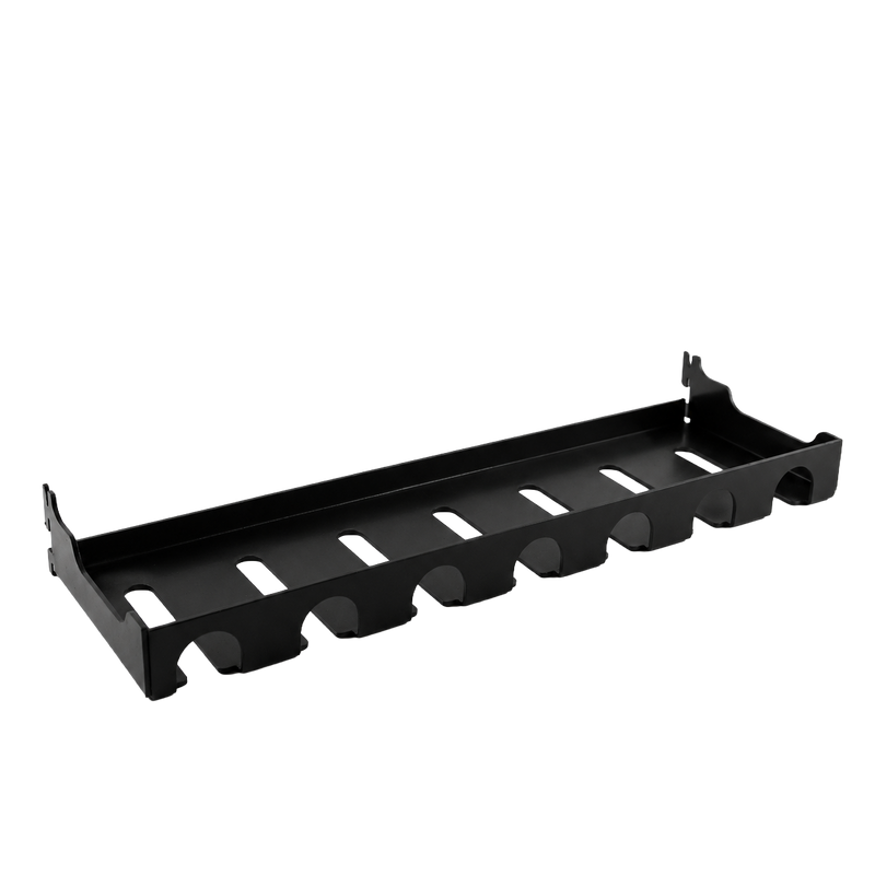 Load image into Gallery viewer, Black metal shelf with multiple hooks on a white background
